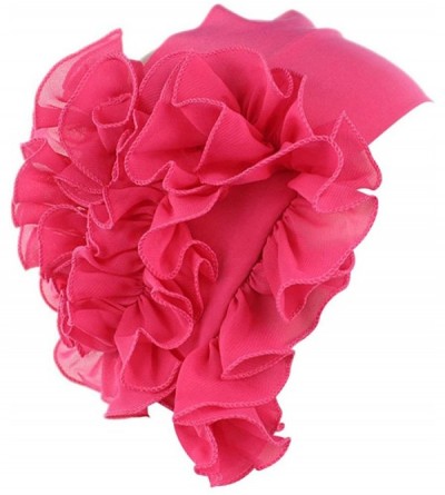 Berets Womens Wrap Cap Flower Chemo Hat Beanie Scarf Turban Headband - Hot Pink - CQ18IO3TNNN $11.16