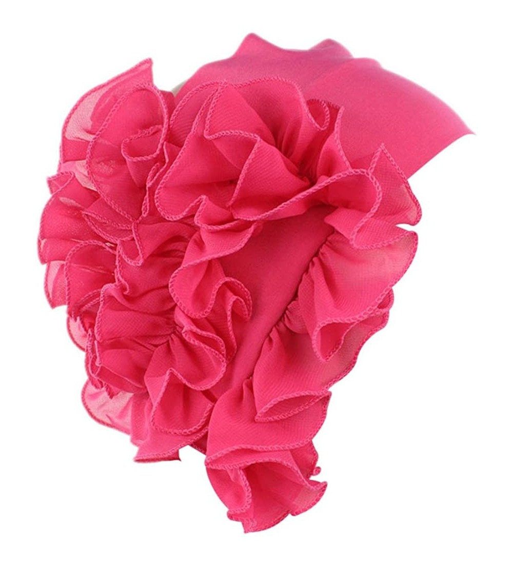 Berets Womens Wrap Cap Flower Chemo Hat Beanie Scarf Turban Headband - Hot Pink - CQ18IO3TNNN $11.16