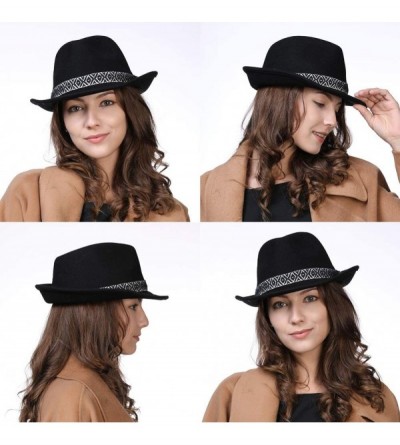 Fedoras 1920s 100% Wool Felt Homburg Gangster Fedora Manhattan Derby Hat Unisex 55-60CM - 99700_black - CN18HTM0WGL $18.45