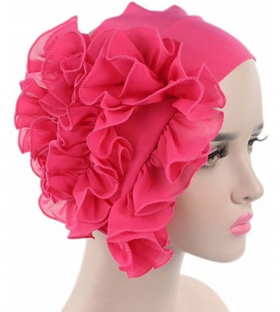 Berets Womens Wrap Cap Flower Chemo Hat Beanie Scarf Turban Headband - Hot Pink - CQ18IO3TNNN $11.16