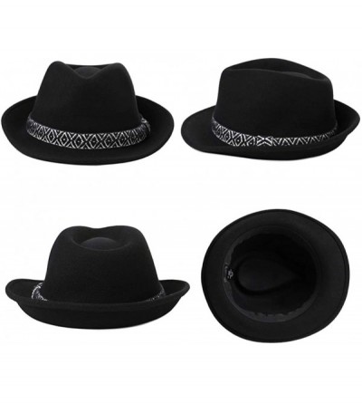 Fedoras 1920s 100% Wool Felt Homburg Gangster Fedora Manhattan Derby Hat Unisex 55-60CM - 99700_black - CN18HTM0WGL $18.45