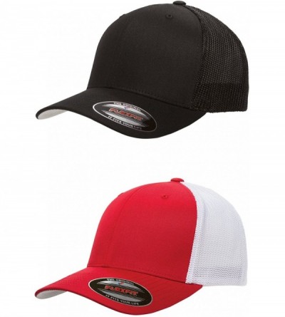 Baseball Caps 2-Pack Premium Trucker Cap - 6511 - [2pack] 1-solid Black & 1-red/White - CG12JX74LHZ $25.18