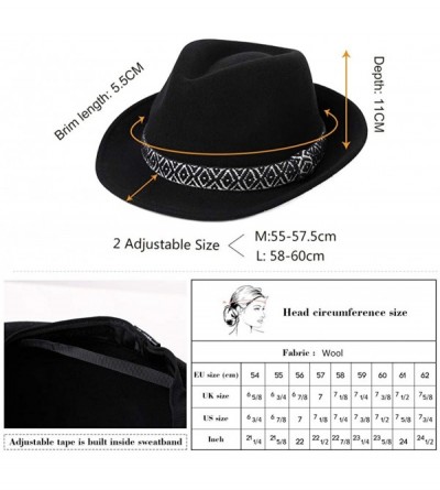 Fedoras 1920s 100% Wool Felt Homburg Gangster Fedora Manhattan Derby Hat Unisex 55-60CM - 99700_black - CN18HTM0WGL $18.45