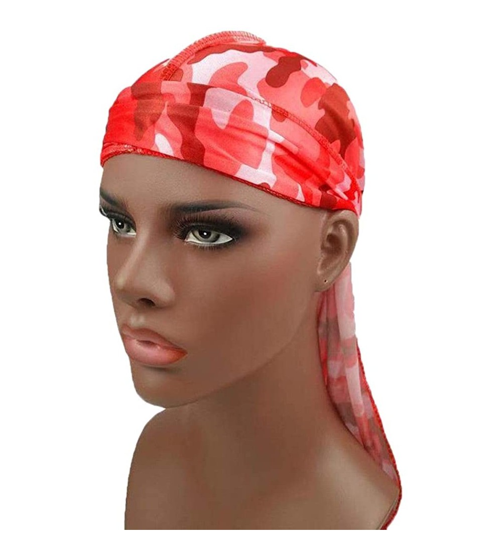 Skullies & Beanies Durag Headwear Pirate Cap for Men Women Unisex Solid Color Turban Chemo Hat Headband - Red-1 - C818NILU3ER...