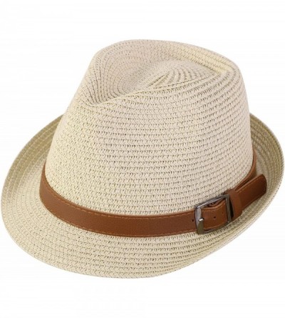 Fedoras Panama Style Trilby Fedora Straw Sun Hat with Leather Belt - 8374_natural 1 - CI18S8ZDKZ7 $30.58
