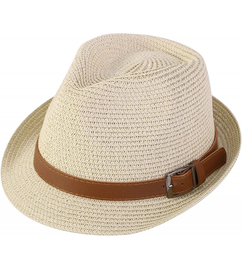 Fedoras Panama Style Trilby Fedora Straw Sun Hat with Leather Belt - 8374_natural 1 - CI18S8ZDKZ7 $12.99