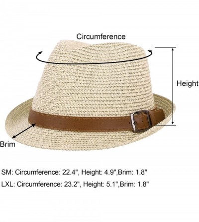 Fedoras Panama Style Trilby Fedora Straw Sun Hat with Leather Belt - 8374_natural 1 - CI18S8ZDKZ7 $12.99