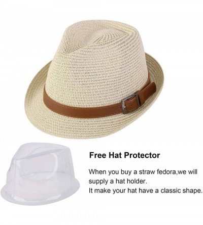 Fedoras Panama Style Trilby Fedora Straw Sun Hat with Leather Belt - 8374_natural 1 - CI18S8ZDKZ7 $12.99