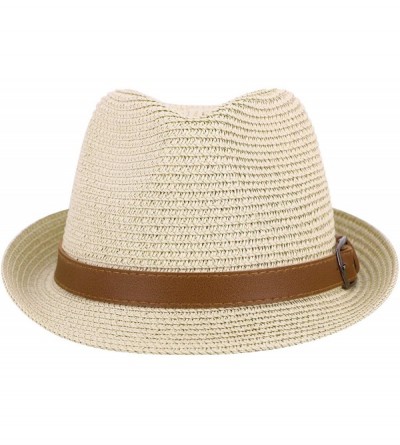 Fedoras Panama Style Trilby Fedora Straw Sun Hat with Leather Belt - 8374_natural 1 - CI18S8ZDKZ7 $12.99