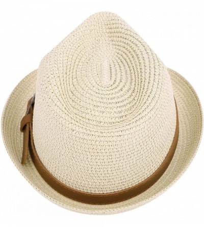 Fedoras Panama Style Trilby Fedora Straw Sun Hat with Leather Belt - 8374_natural 1 - CI18S8ZDKZ7 $12.99