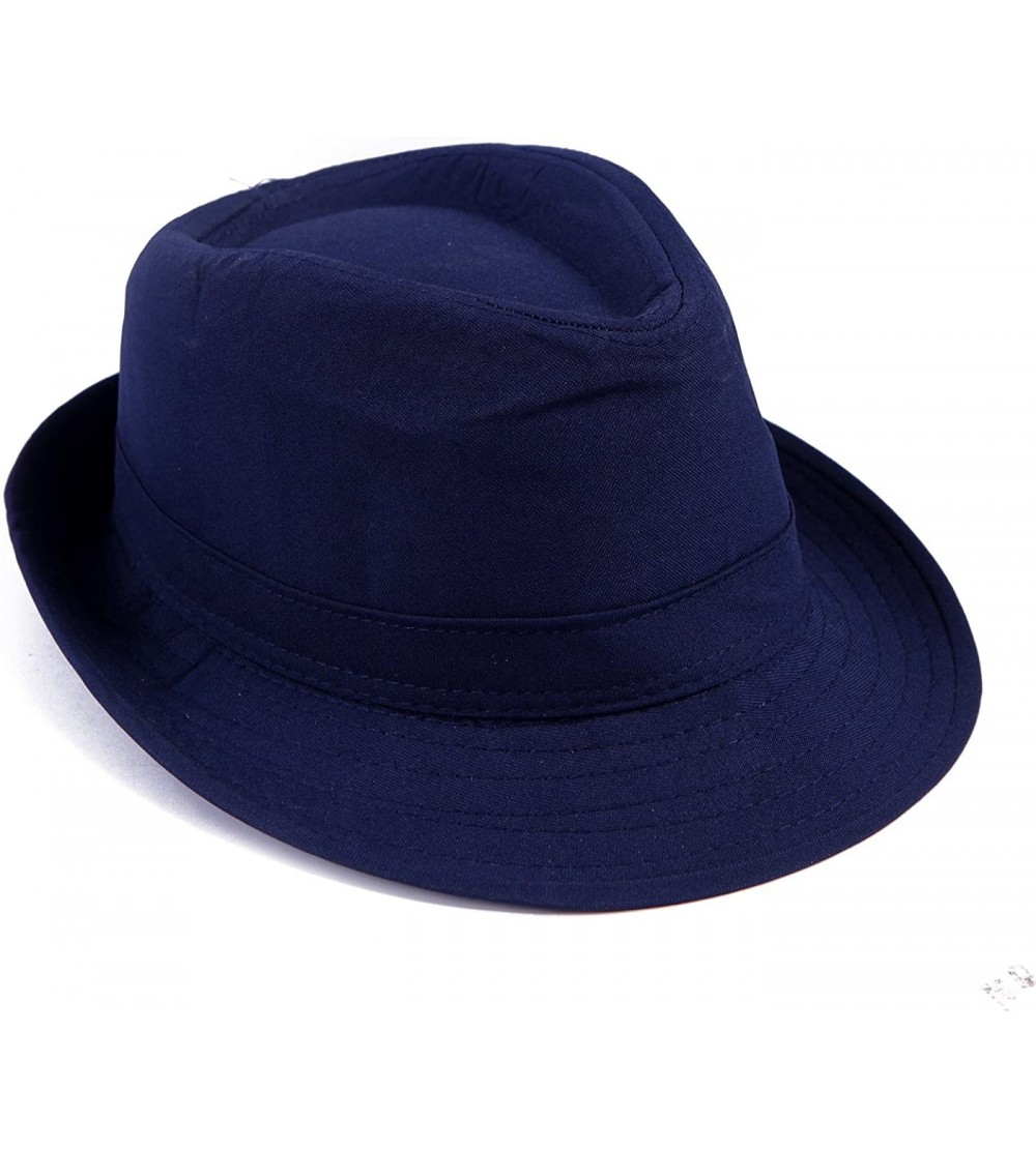 Fedoras Kid's Short Brim Trilby Fedora Hat - Navy Blue - CP12ELW24SP $10.75