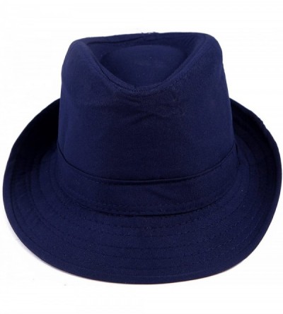 Fedoras Kid's Short Brim Trilby Fedora Hat - Navy Blue - CP12ELW24SP $10.75