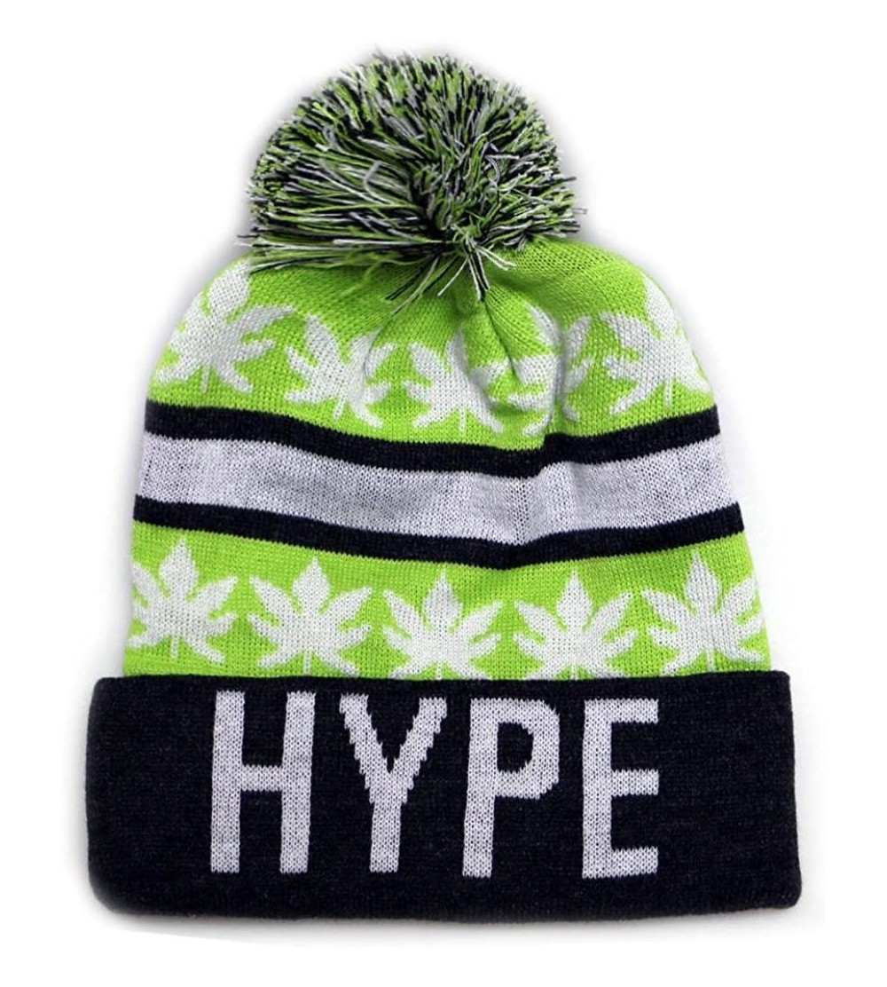 Skullies & Beanies Sk1161 Hype Leaves Pom Pom Beanie Hats - Lime/Dark Grey - C611PLAT66J $12.40