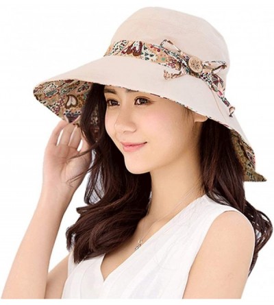 Sun Hats Women Wide Brim Cap UV Protection Sun Hats Visor Hats Multiple Wearing Methods - Beige - CZ18QYAEUUA $10.40