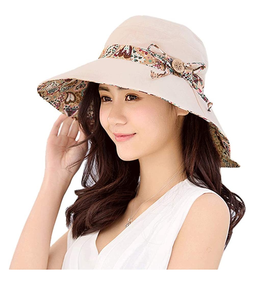 Sun Hats Women Wide Brim Cap UV Protection Sun Hats Visor Hats Multiple Wearing Methods - Beige - CZ18QYAEUUA $10.40