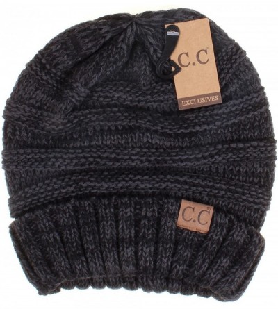 Skullies & Beanies Hatsandscarf Exclusives Unisex Beanie Oversized Slouchy Cable Knit Beanie (HAT-100) - Black/Grey - C21865K...