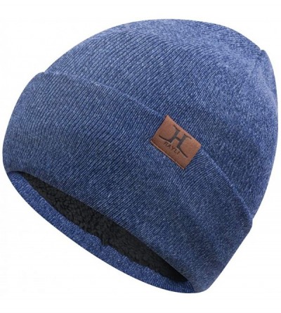 Skullies & Beanies Winter Daily Beanie Slouchy Knit Stocking Hat- Warm Fleece Skull Cap for Men and Women - Blue - CR18AOWI56...