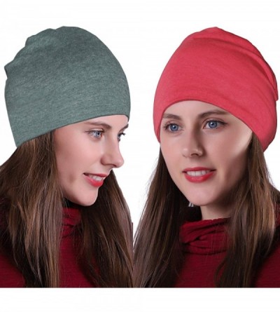 Skullies & Beanies Multifunctional Lightweight Beanies Running - Smoke Green Mel.+ Lipstick Red Mel. - C518AS53O63 $15.84