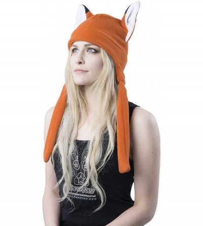 Skullies & Beanies Fleece Fox Ears Beanie Hat with Straps - Orange - CU11I6EDRQD $28.29