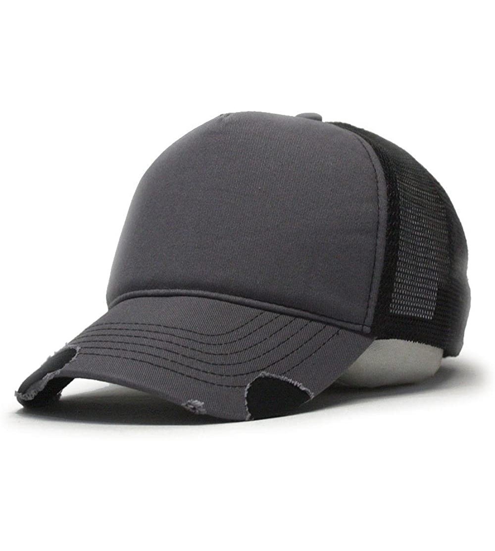 Baseball Caps Plain Two Tone Cotton Twill Mesh Adjustable Trucker Baseball Cap - Distressed Charcoal Gray/Black - CN186N7XT59...