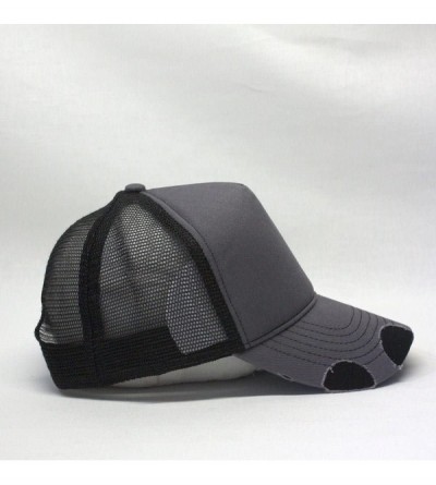 Baseball Caps Plain Two Tone Cotton Twill Mesh Adjustable Trucker Baseball Cap - Distressed Charcoal Gray/Black - CN186N7XT59...