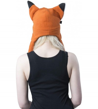 Skullies & Beanies Fleece Fox Ears Beanie Hat with Straps - Orange - CU11I6EDRQD $28.29
