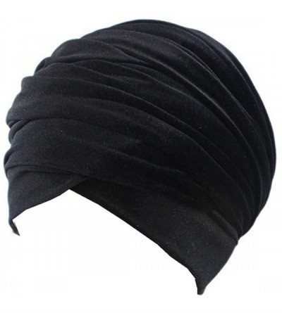 Headbands Luxury Pleated Velvet Turban Hijab Head Wrap Extra Long Tube Indian Headwrap Scarf Tie - Tjm-38-black - CF186G74QT5...