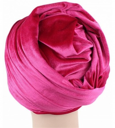 Headbands Luxury Pleated Velvet Turban Hijab Head Wrap Extra Long Tube Indian Headwrap Scarf Tie - Tjm-38-black - CF186G74QT5...