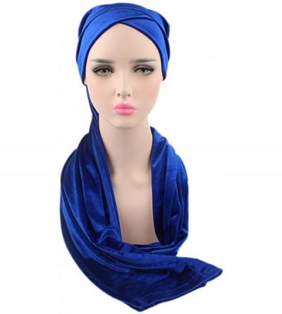 Headbands Luxury Pleated Velvet Turban Hijab Head Wrap Extra Long Tube Indian Headwrap Scarf Tie - Tjm-38-black - CF186G74QT5...