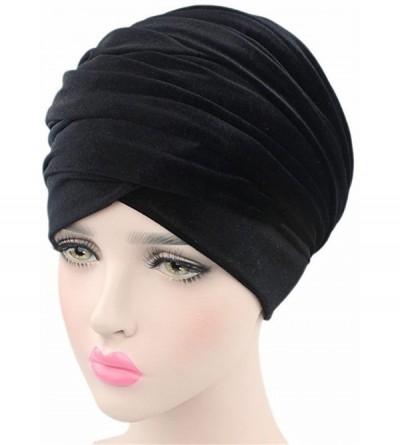 Headbands Luxury Pleated Velvet Turban Hijab Head Wrap Extra Long Tube Indian Headwrap Scarf Tie - Tjm-38-black - CF186G74QT5...