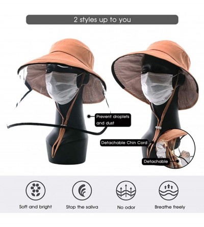 Sun Hats Womens UPF50+ Linen/Cotton Summer Sunhat Bucket Packable Hats w/Chin Cord - 00021_brown(with Face Shield) - CV197AHE...
