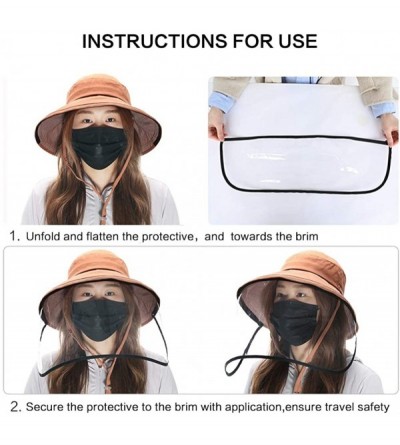 Sun Hats Womens UPF50+ Linen/Cotton Summer Sunhat Bucket Packable Hats w/Chin Cord - 00021_brown(with Face Shield) - CV197AHE...