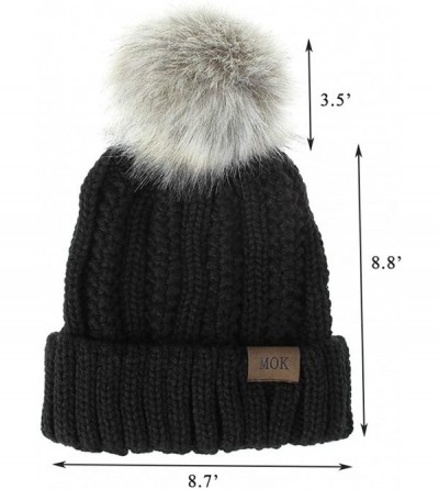 Skullies & Beanies Beanies Hats Women Faux Fuzzy Fur Pom Poms Warm Cable Knit Hat for Winter Thick Crochet Skully Cap - CX18Z...