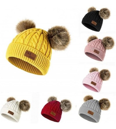 Skullies & Beanies Girls Boys Knit Cap Warm Fur Ball Baby Winter Knit Hat Children Beanie Hats & Caps - Yellow - C21930UDHTW ...