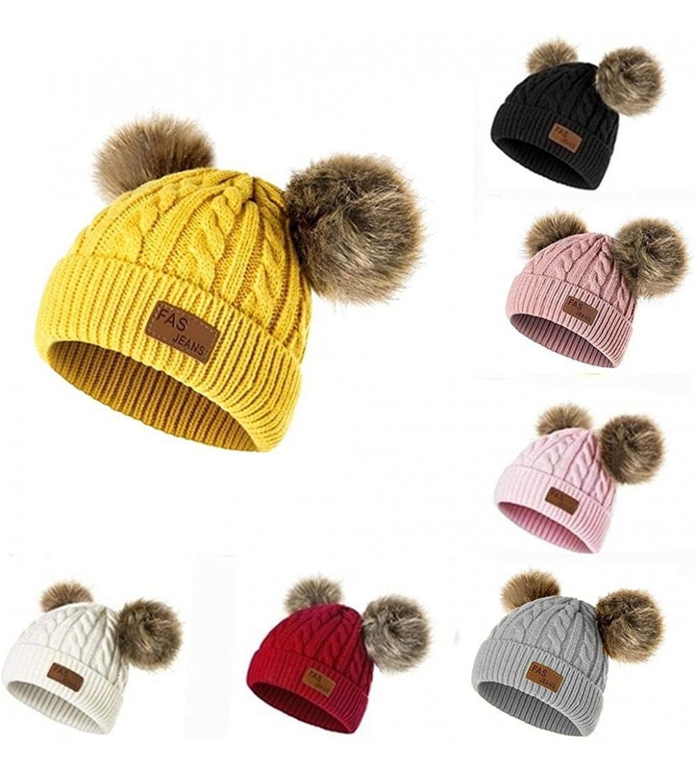 Skullies & Beanies Girls Boys Knit Cap Warm Fur Ball Baby Winter Knit Hat Children Beanie Hats & Caps - Yellow - C21930UDHTW ...