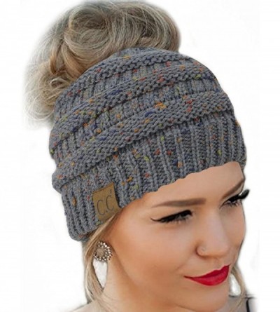 Skullies & Beanies Quality Knit Messy Bun Hat Beanie - Dark Melange Grey Flecked - C31880KGHIG $14.24