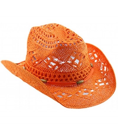Cowboy Hats Stylish Toyo Straw Beach Cowboy Hat W/Shapeable Brim- Bohemian Modern Cowgirl - Orange - CQ11KLP9UKH $49.76