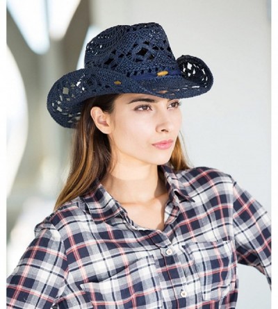 Cowboy Hats Stylish Toyo Straw Beach Cowboy Hat W/Shapeable Brim- Bohemian Modern Cowgirl - Orange - CQ11KLP9UKH $17.94