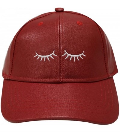 Baseball Caps Eyelashes Cotton Baseball Cap - Leather Burgundy - CN12OCQID2G $31.50