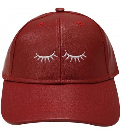 Baseball Caps Eyelashes Cotton Baseball Cap - Leather Burgundy - CN12OCQID2G $11.81