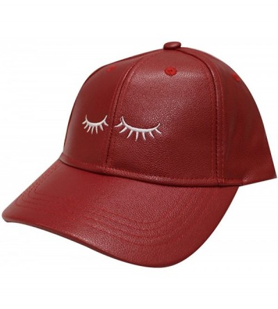 Baseball Caps Eyelashes Cotton Baseball Cap - Leather Burgundy - CN12OCQID2G $11.81