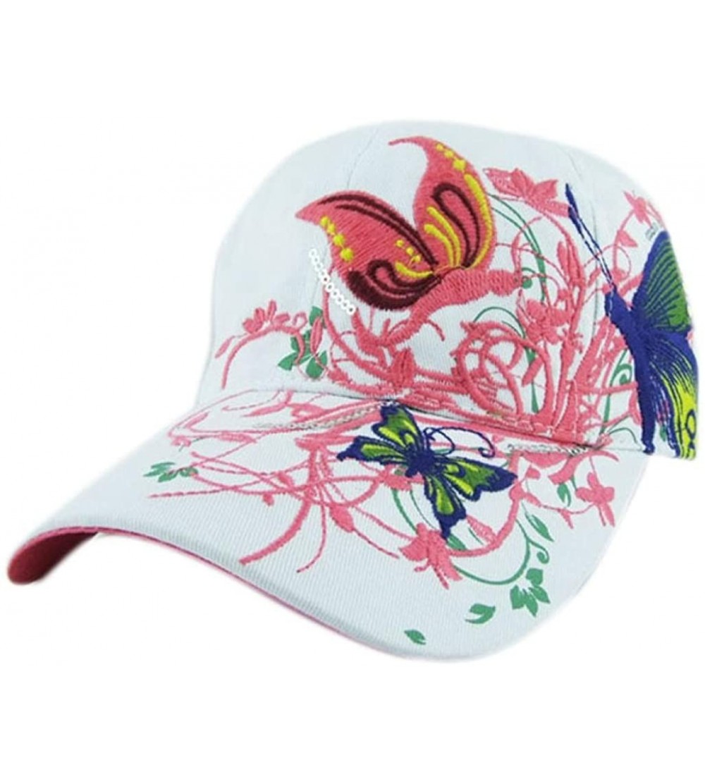 Baseball Caps Embroidered Butterfly Flower Baseball Cap Cycling Duck Tongue Hat - White - CT12IFNXIXV $21.13