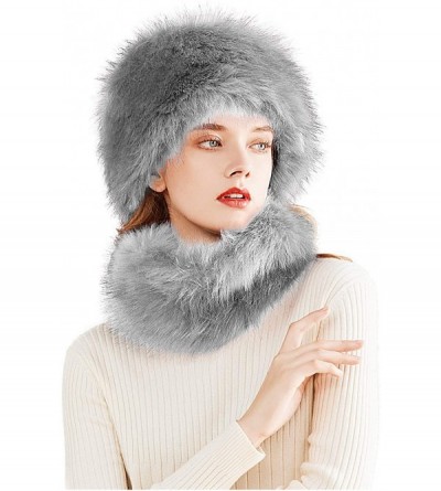 Skullies & Beanies Faux Fur Women Russian Cossack Style Hat-Scarf Set for Ladies - Grey - CJ18IWC4704 $19.53