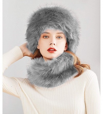 Skullies & Beanies Faux Fur Women Russian Cossack Style Hat-Scarf Set for Ladies - Grey - CJ18IWC4704 $19.53