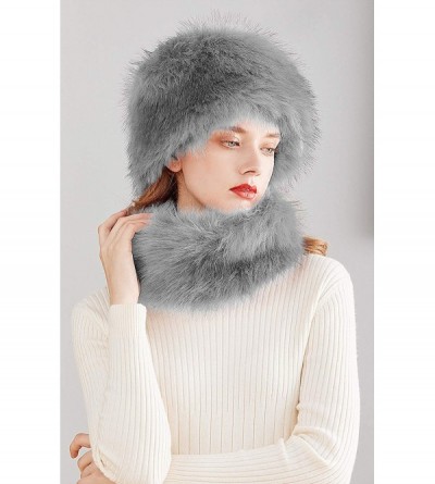 Skullies & Beanies Faux Fur Women Russian Cossack Style Hat-Scarf Set for Ladies - Grey - CJ18IWC4704 $19.53