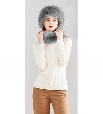 Skullies & Beanies Faux Fur Women Russian Cossack Style Hat-Scarf Set for Ladies - Grey - CJ18IWC4704 $19.53