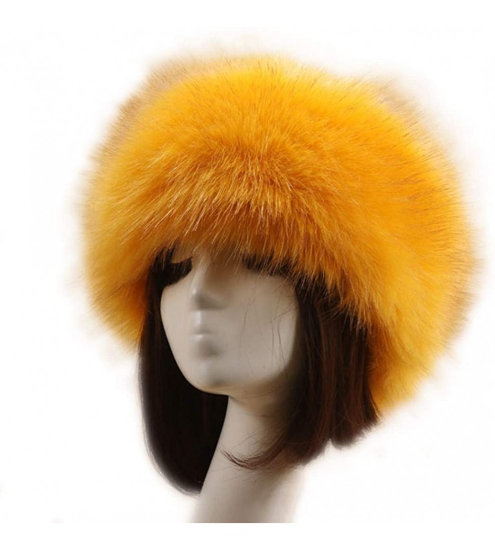 Skullies & Beanies Women's Faux Fur Headband Soft Winter Cossack Russion Style Hat Cap - Orange Yellow - CW18L8INCS6 $11.02