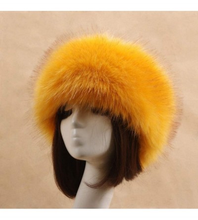 Skullies & Beanies Women's Faux Fur Headband Soft Winter Cossack Russion Style Hat Cap - Orange Yellow - CW18L8INCS6 $11.02