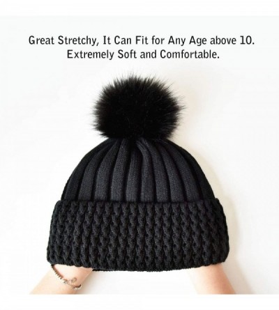 Skullies & Beanies Winter Hats for Women Fur Pom Pom Hats Knitted Cuff Bobble Beanie Warm Wool Ski Cap - C918AZQUDXC $11.81