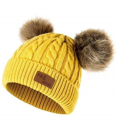 Skullies & Beanies Girls Boys Knit Cap Warm Fur Ball Baby Winter Knit Hat Children Beanie Hats & Caps - Yellow - C21930UDHTW ...